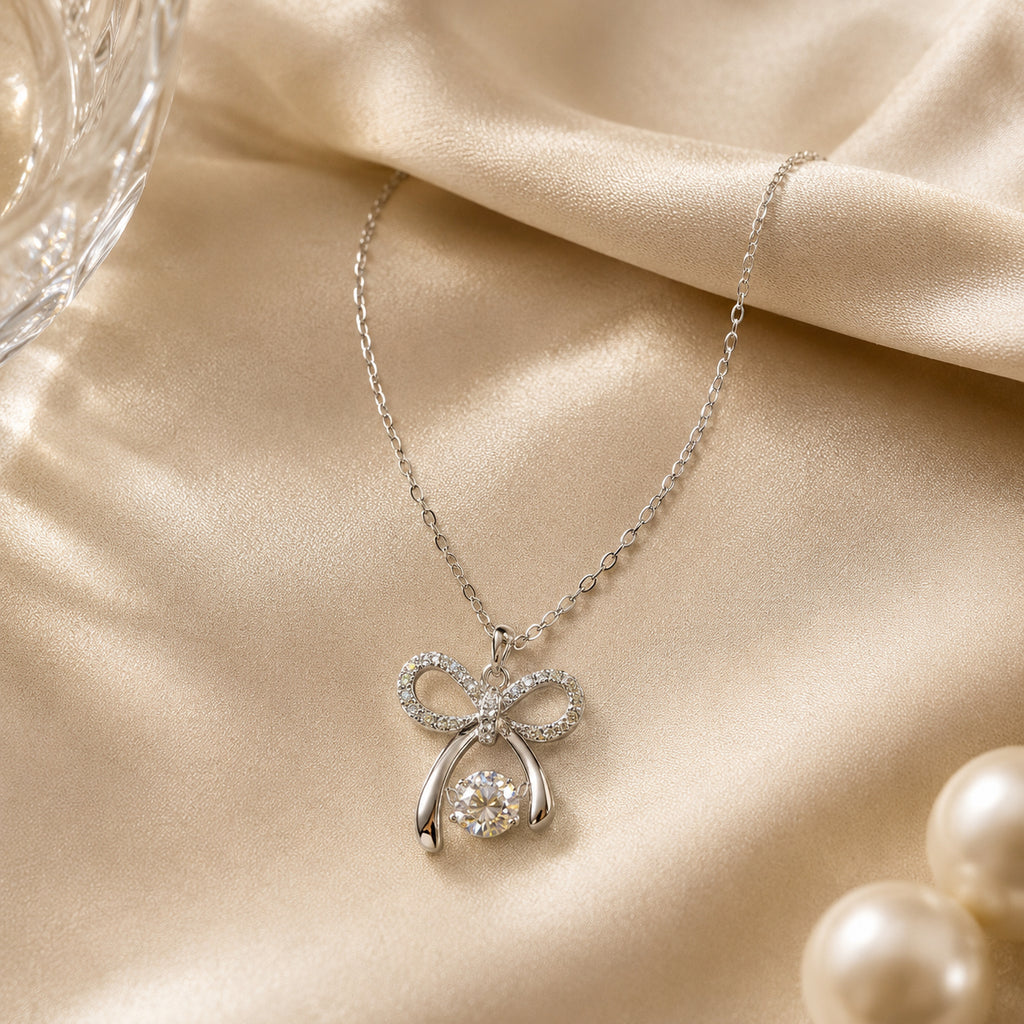 Sparkling Bow Pendant Necklace