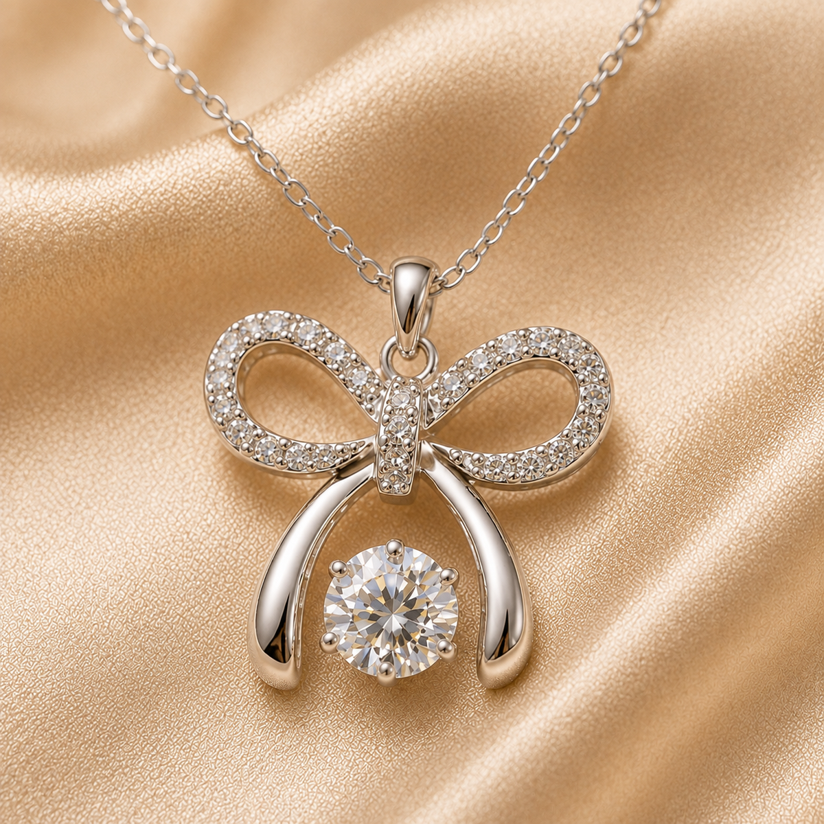 Sparkling Bow Pendant Necklace