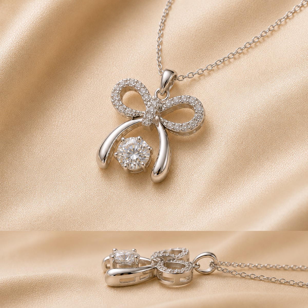 Sparkling Bow Pendant Necklace