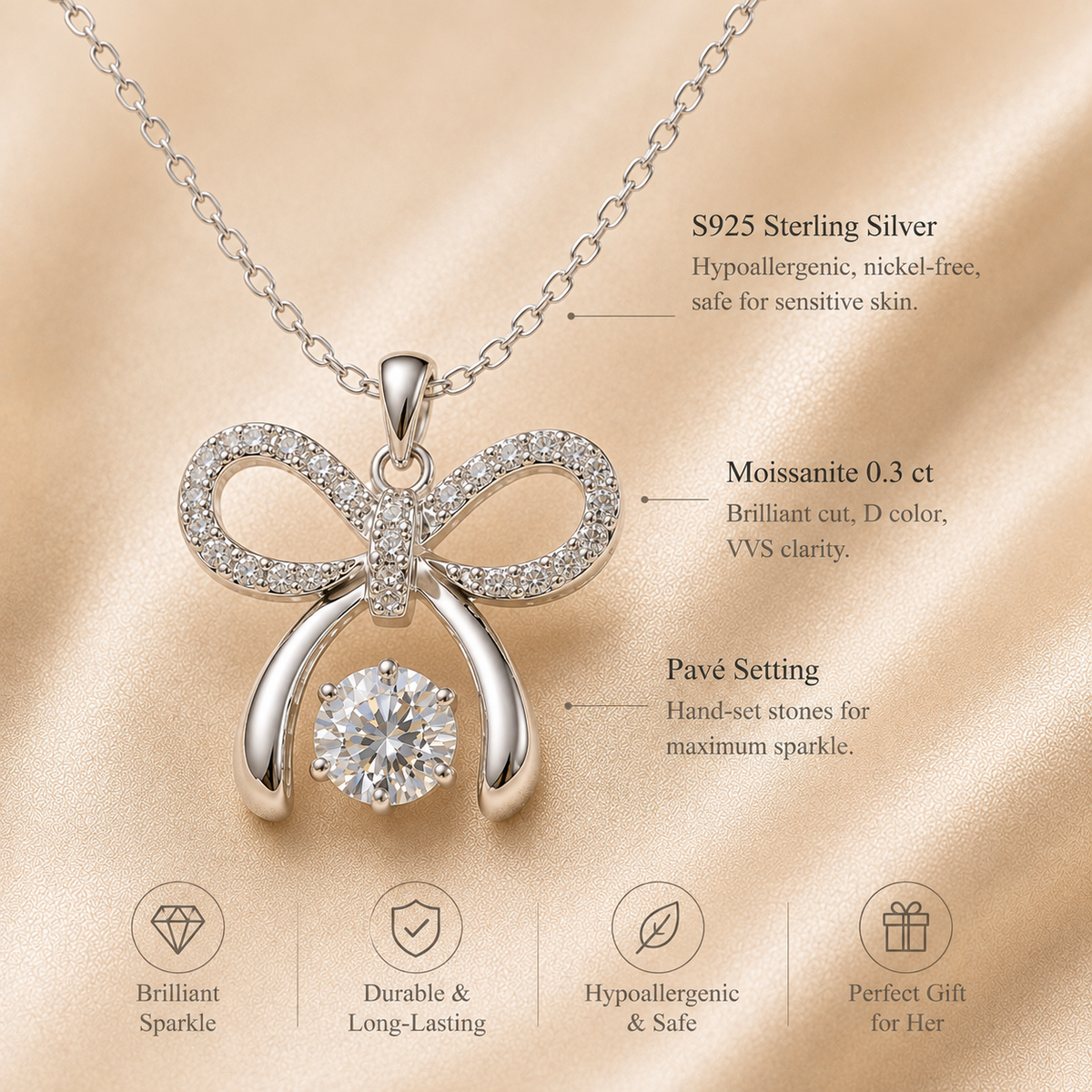 Sparkling Bow Pendant Necklace